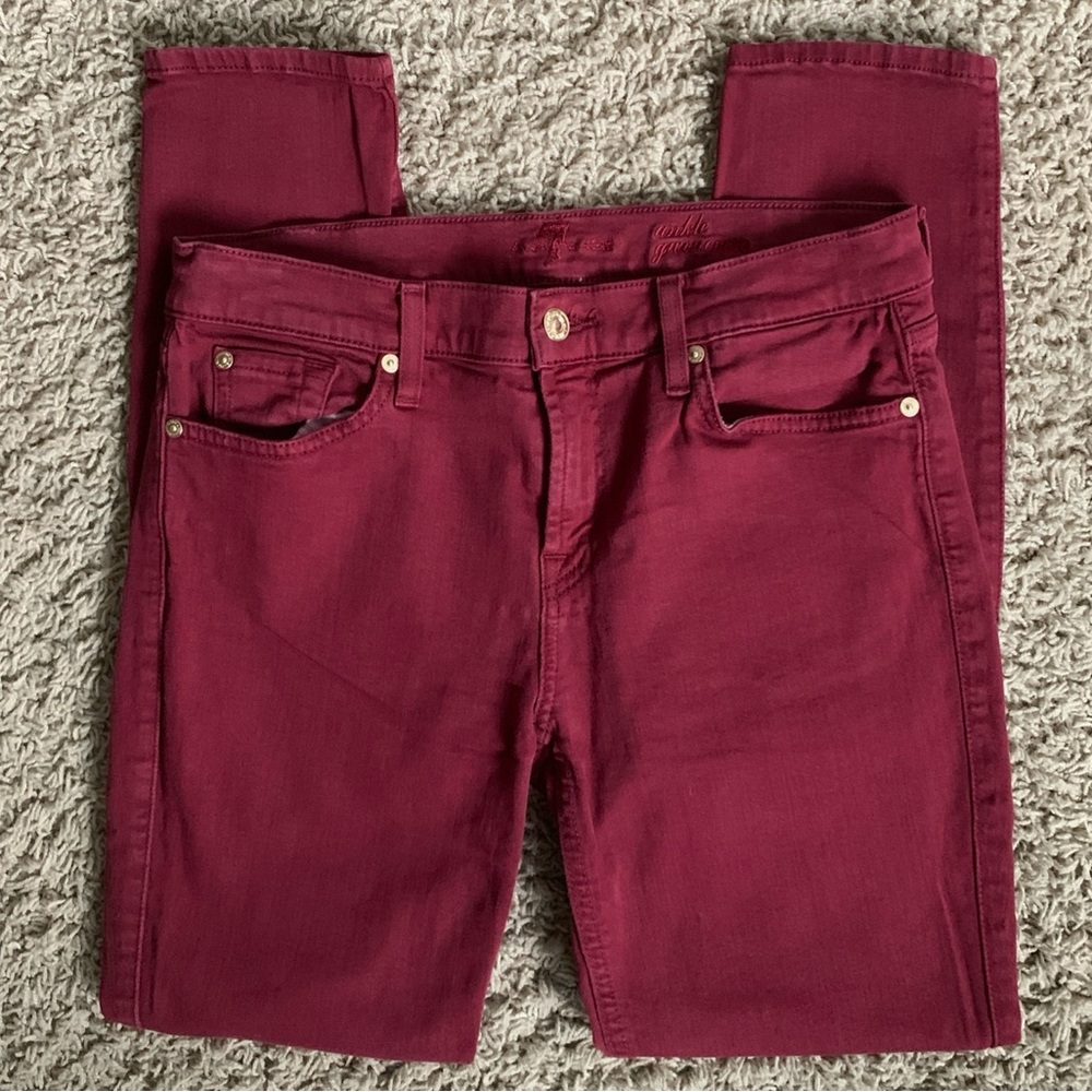 7FAM Gwenevere ankle size 28 maroon denim jeans